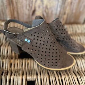 Brown Perforated Women's Heeled Sandals